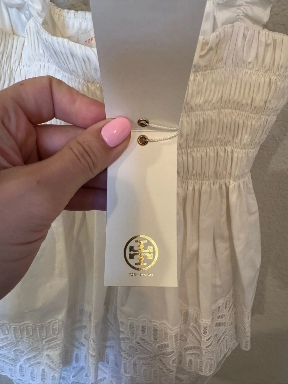 Tory Burch White Eyelet Lace Smocked Peplum Top Size 2 NWT